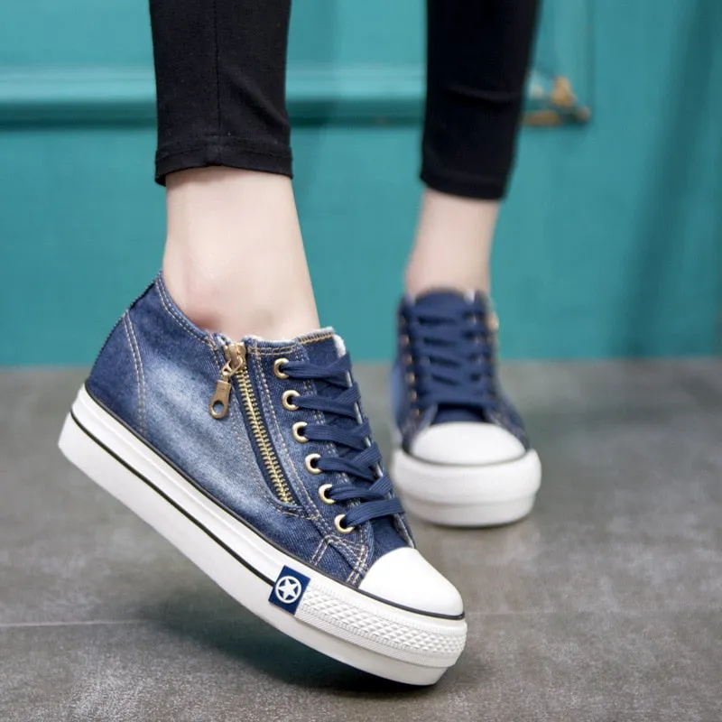 Side Zipper Denim Casual Shoes