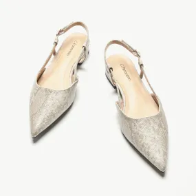 Sleek Prints Slingback Flats (Freya) Light Grey Snake