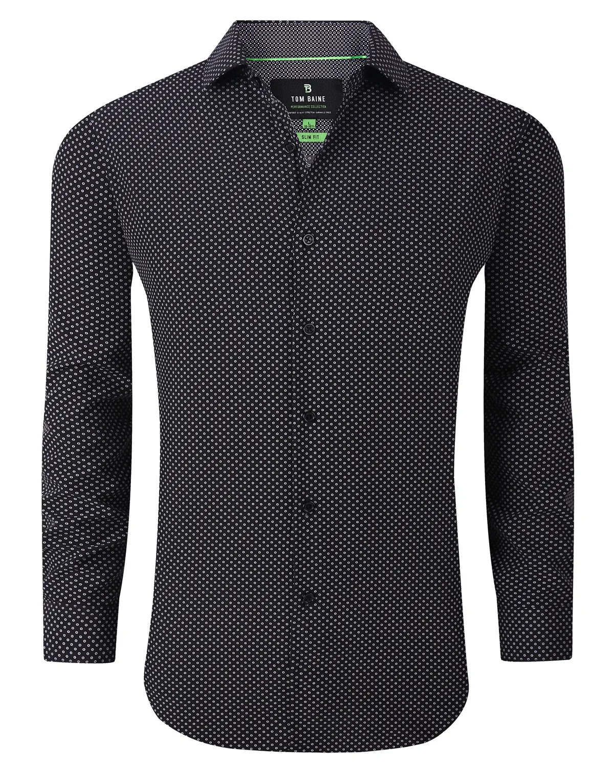 Slim Fit Performance Stretch Button-Up Shirt Dots Black TB126