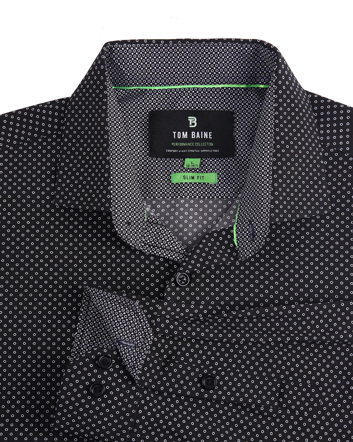 Slim Fit Performance Stretch Button-Up Shirt Dots Black TB126