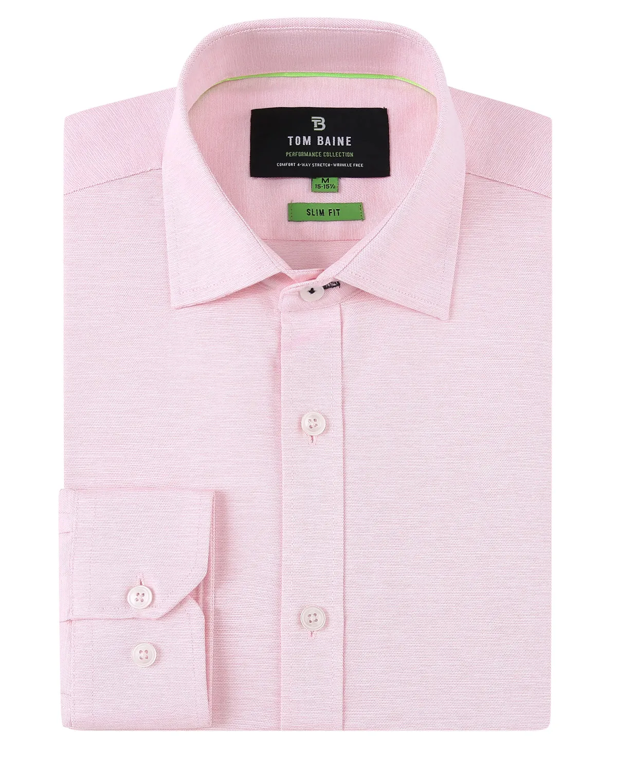 Slim Fit Performance Stretch Button-Up Shirt Plain Pink TB900