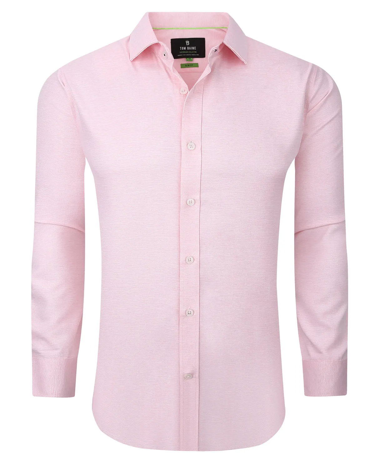 Slim Fit Performance Stretch Button-Up Shirt Plain Pink TB900