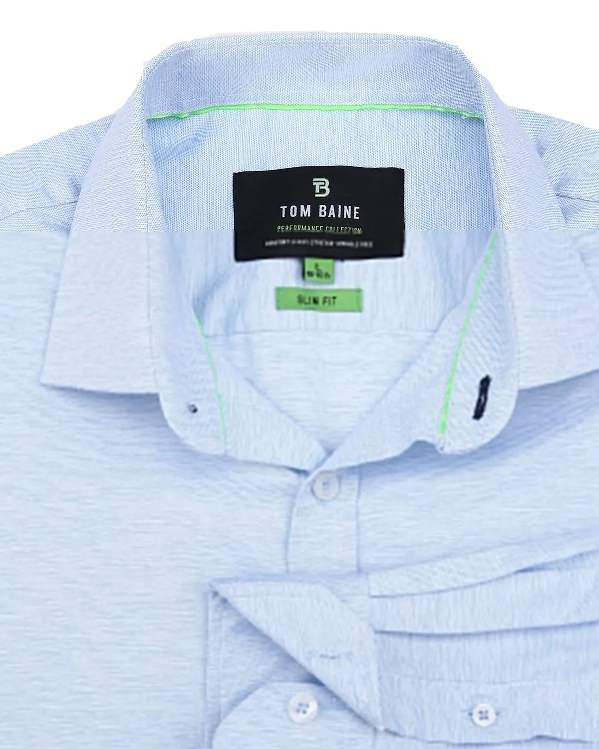 Slim Fit Performance Stretch Button-Up Shirt Plain Sky Blue TB900