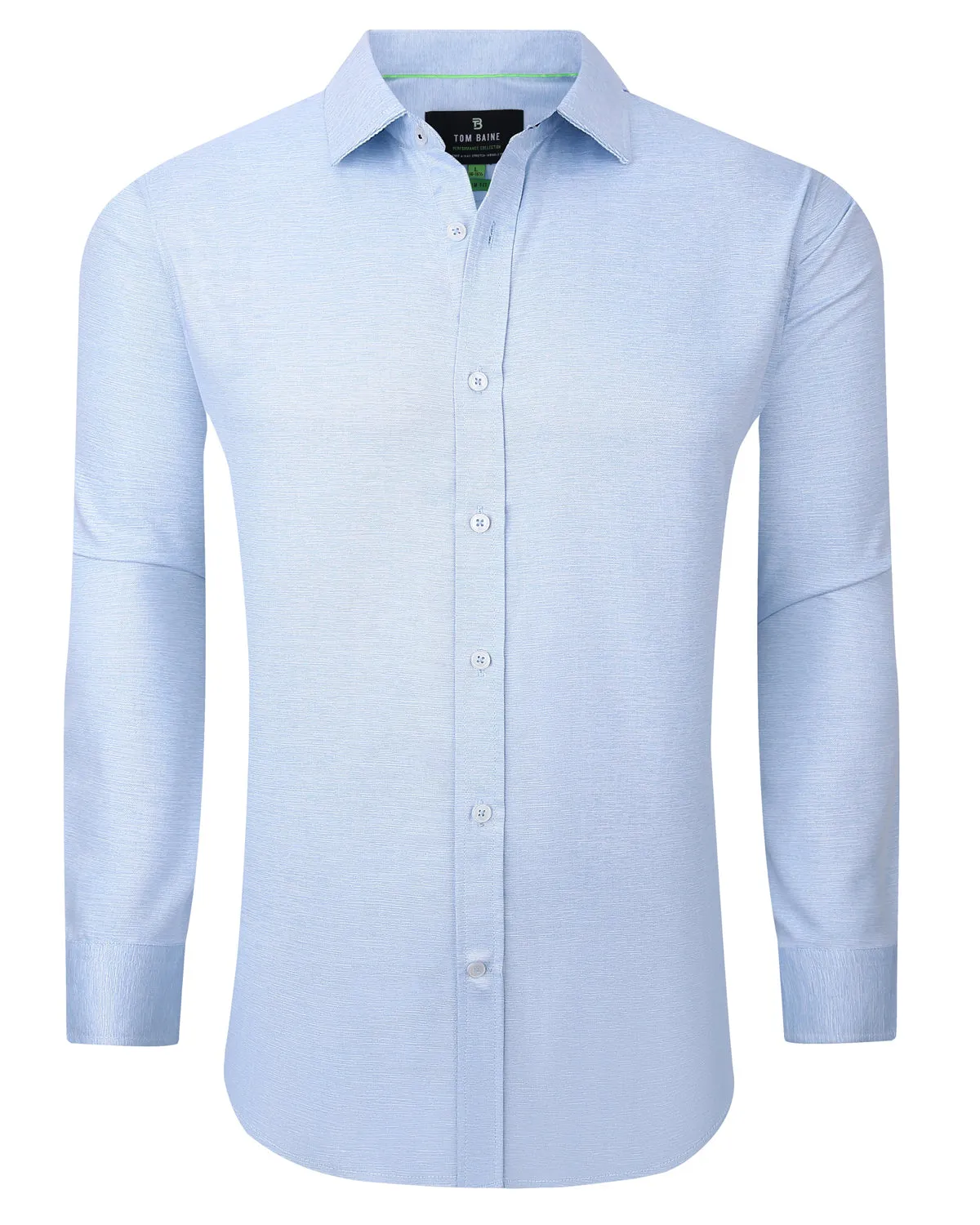 Slim Fit Performance Stretch Button-Up Shirt Plain Sky Blue TB900