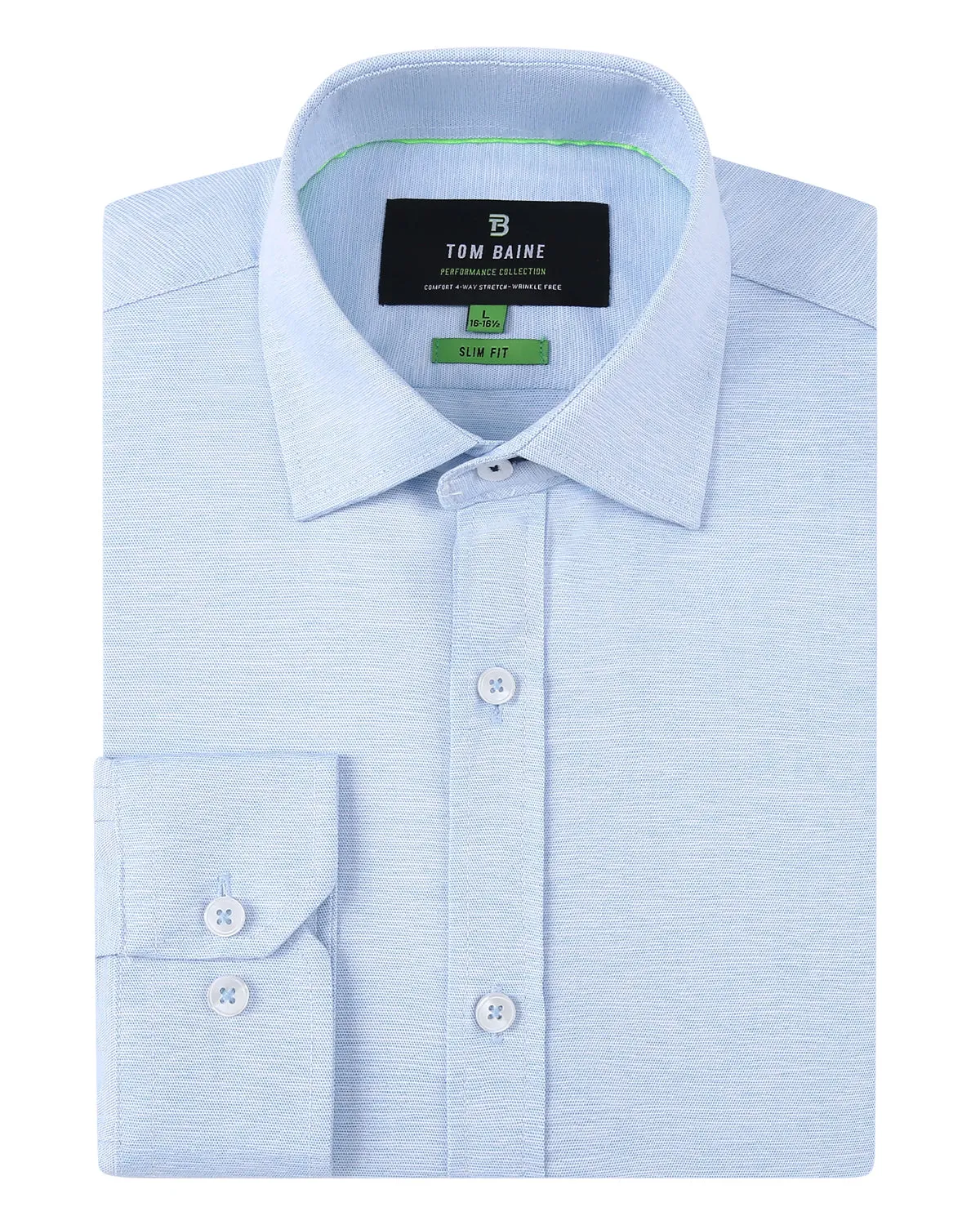 Slim Fit Performance Stretch Button-Up Shirt Plain Sky Blue TB900