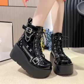 Sohiwoo New Gothic Style Platform Vampire Cosplay Women Mid-calf Boots Winter Wedges Comfy Women Motorcycle Boots Shoes