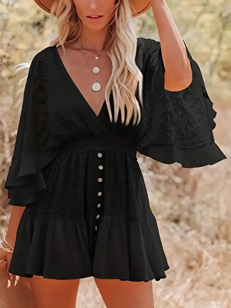 TastyHottie - Bat Sleeve Lace Short Mini Summer Dress