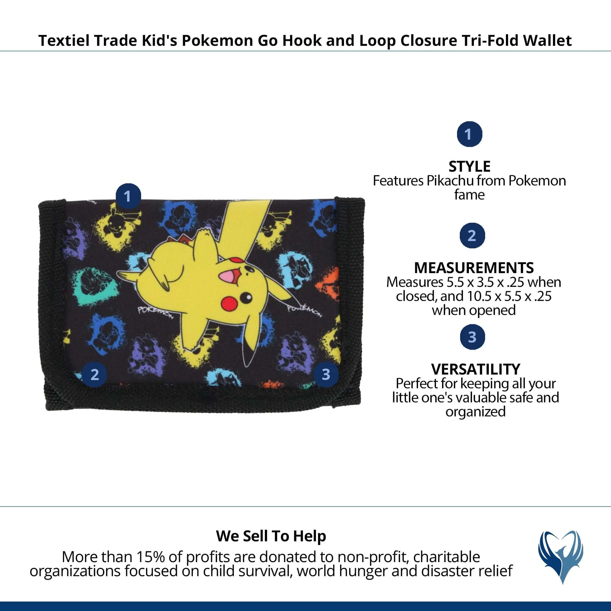 Textiel Trade Kid's Pokemon Go Hook and Loop Closure Tri-Fold Wallet