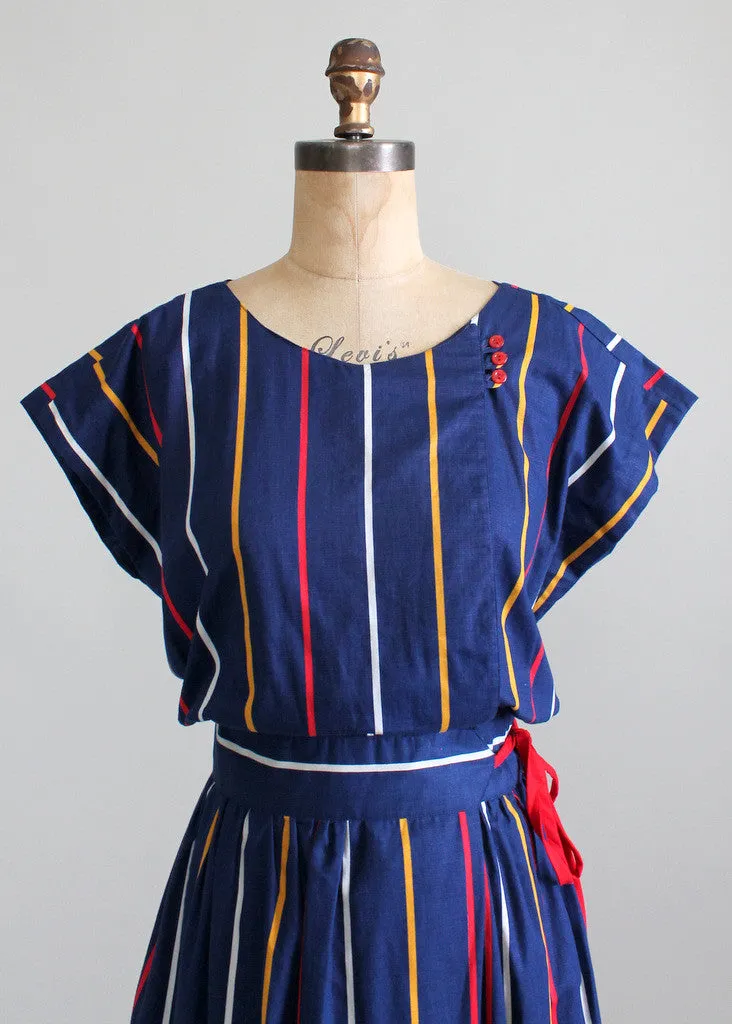 Vintage 1980s Primary Stripes Cotton Day Dress