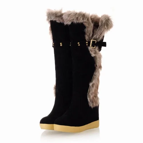 Wedges Faux Rabbit Fur Winter Snow Boots