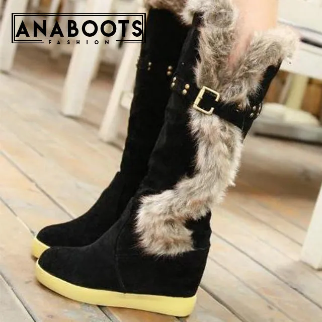 Wedges Faux Rabbit Fur Winter Snow Boots