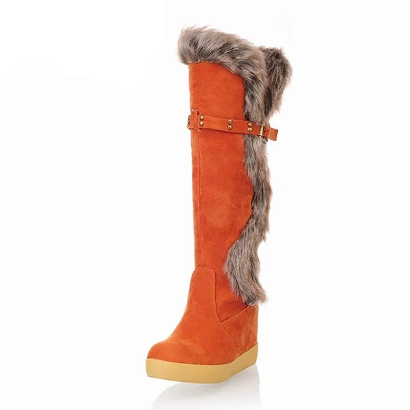 Wedges Faux Rabbit Fur Winter Snow Boots