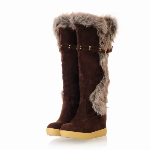 Wedges Faux Rabbit Fur Winter Snow Boots