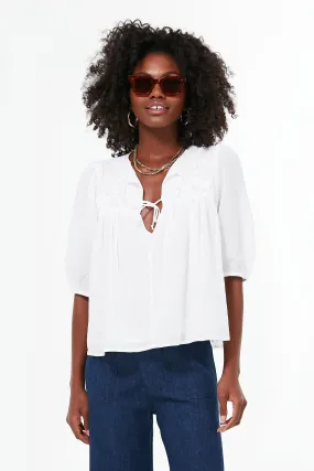 White Embroidered Puff Isla Top