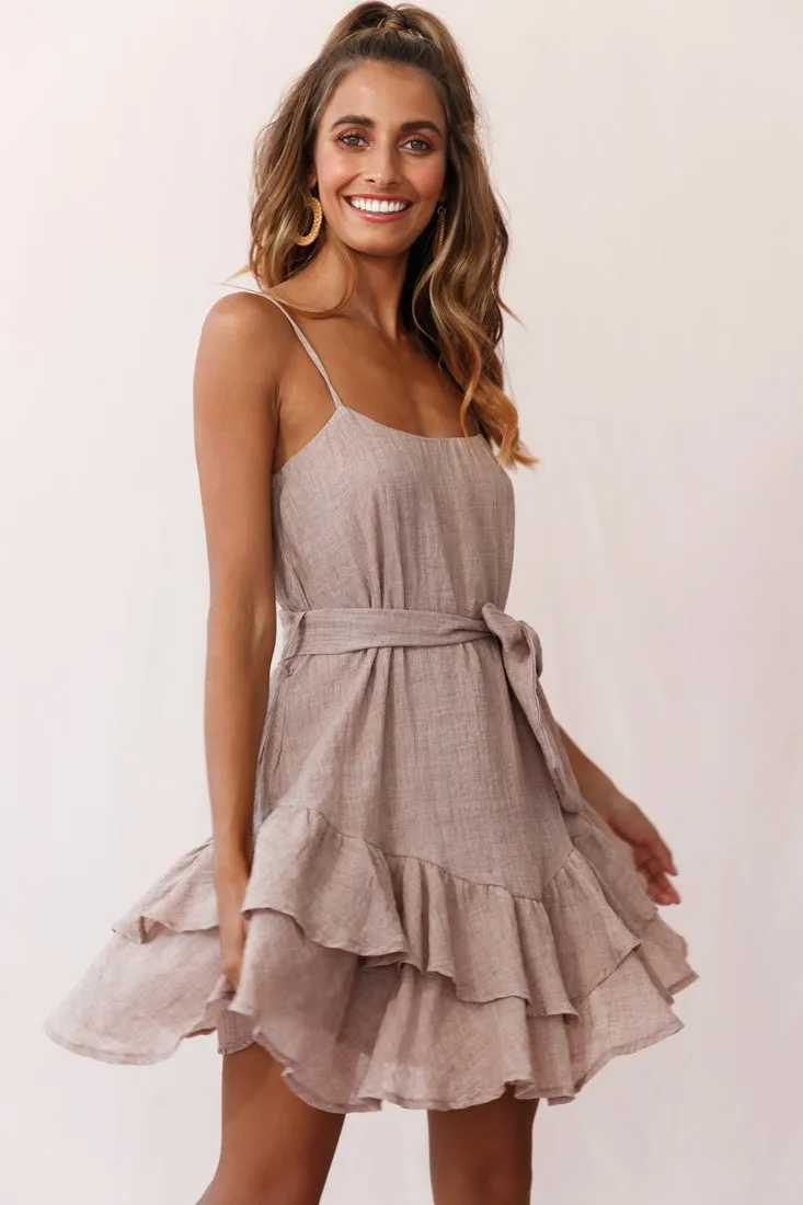 Wilshire Tiered Ruffle Hem Spaghetti Strap Dress Sandalwood