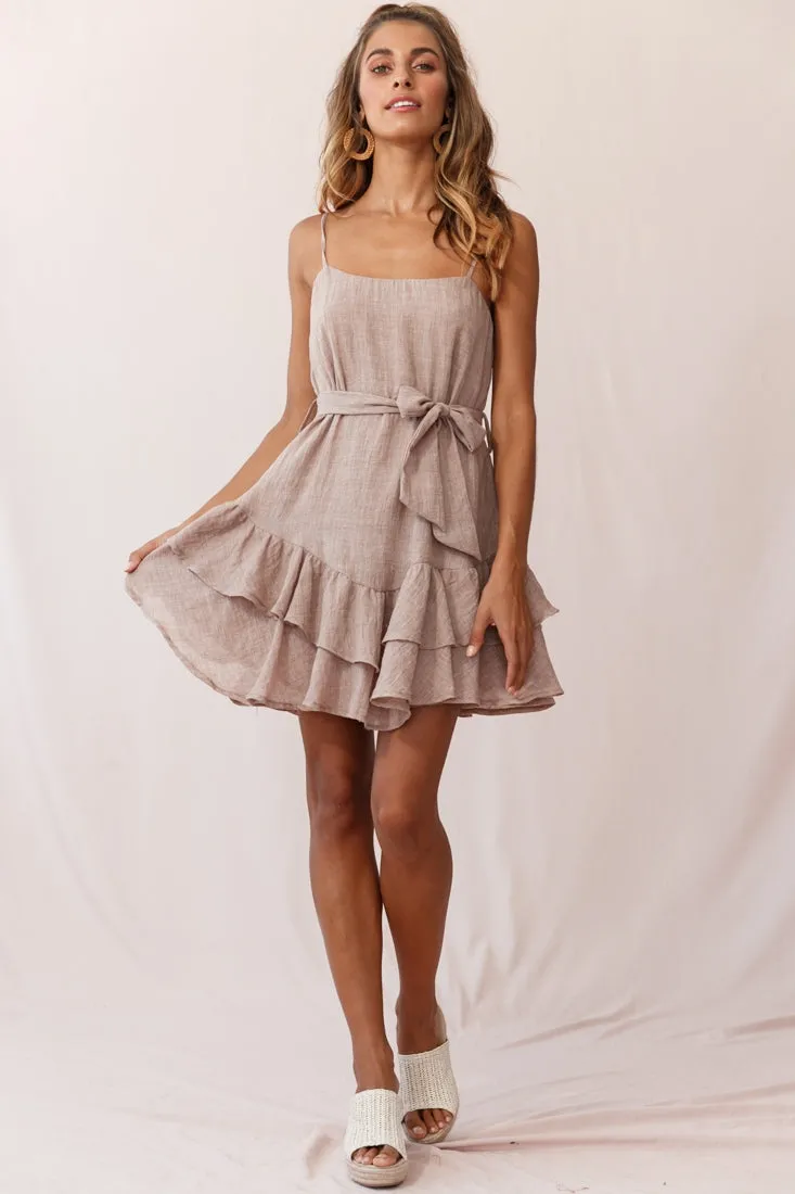 Wilshire Tiered Ruffle Hem Spaghetti Strap Dress Sandalwood