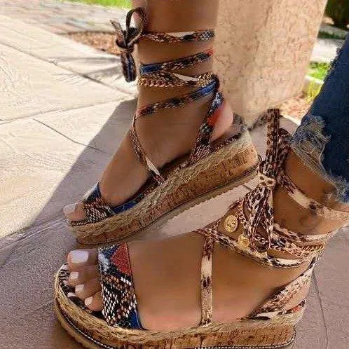 Women gladiator platform ankle 
strappy sandals