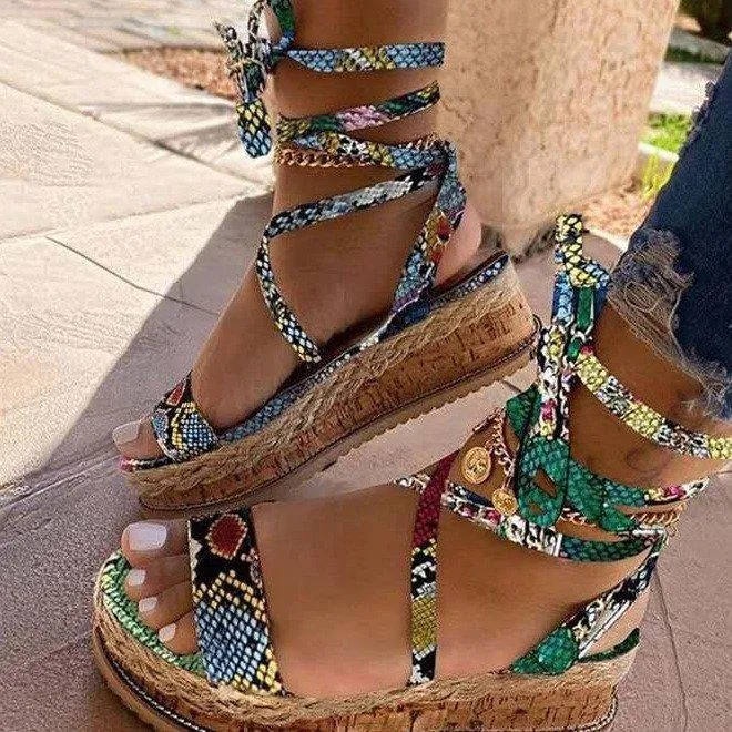 Women gladiator platform ankle 
strappy sandals