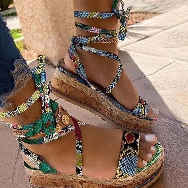 Women gladiator platform ankle 
strappy sandals