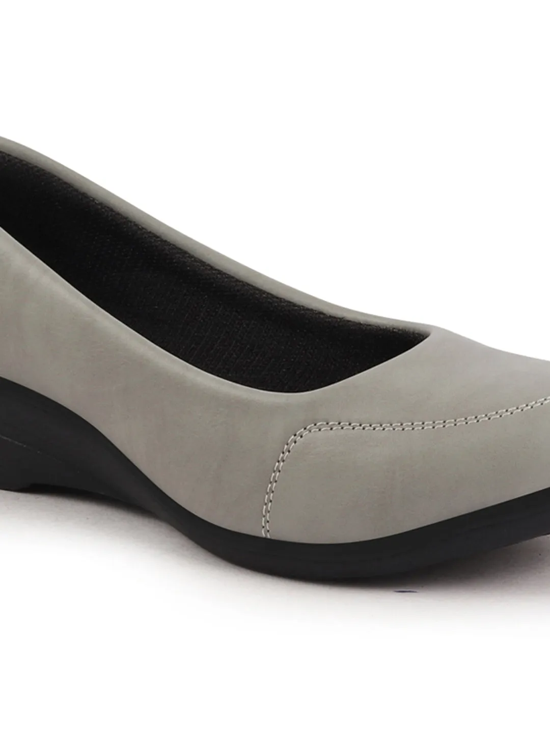 Women Grey Formal Platform Wedge Heel Slip On Ballerina Shoes