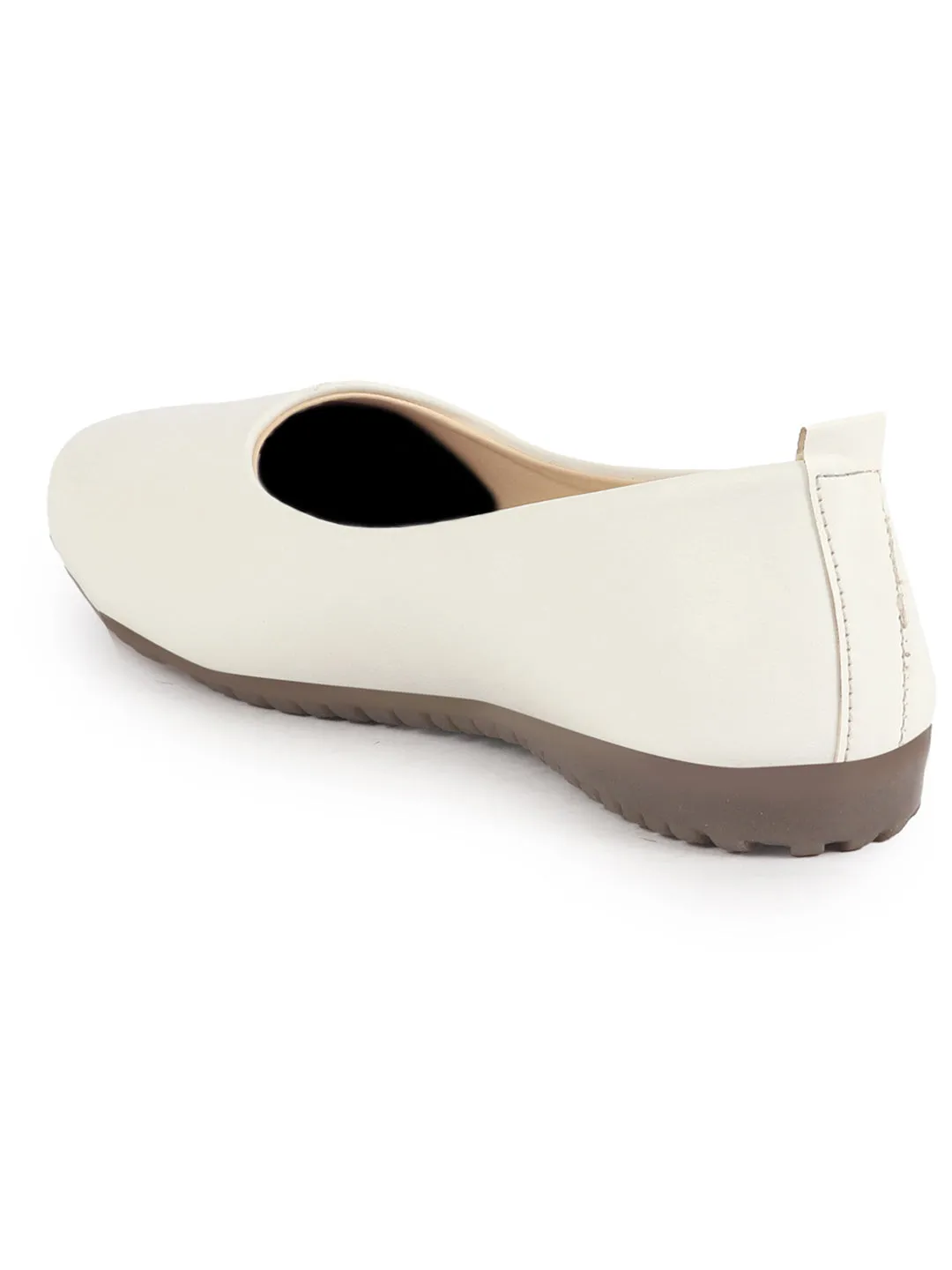 Women White Comfortable Broad Feet Flat Slip On Ballerina Shoes|Office Shoe|Slip On Shoe|Memory Cushion Sole