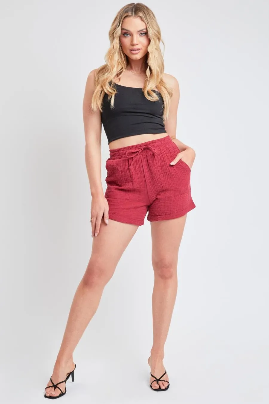 Women's Double Gauze Drawstring Banded Hem Shorts Deal