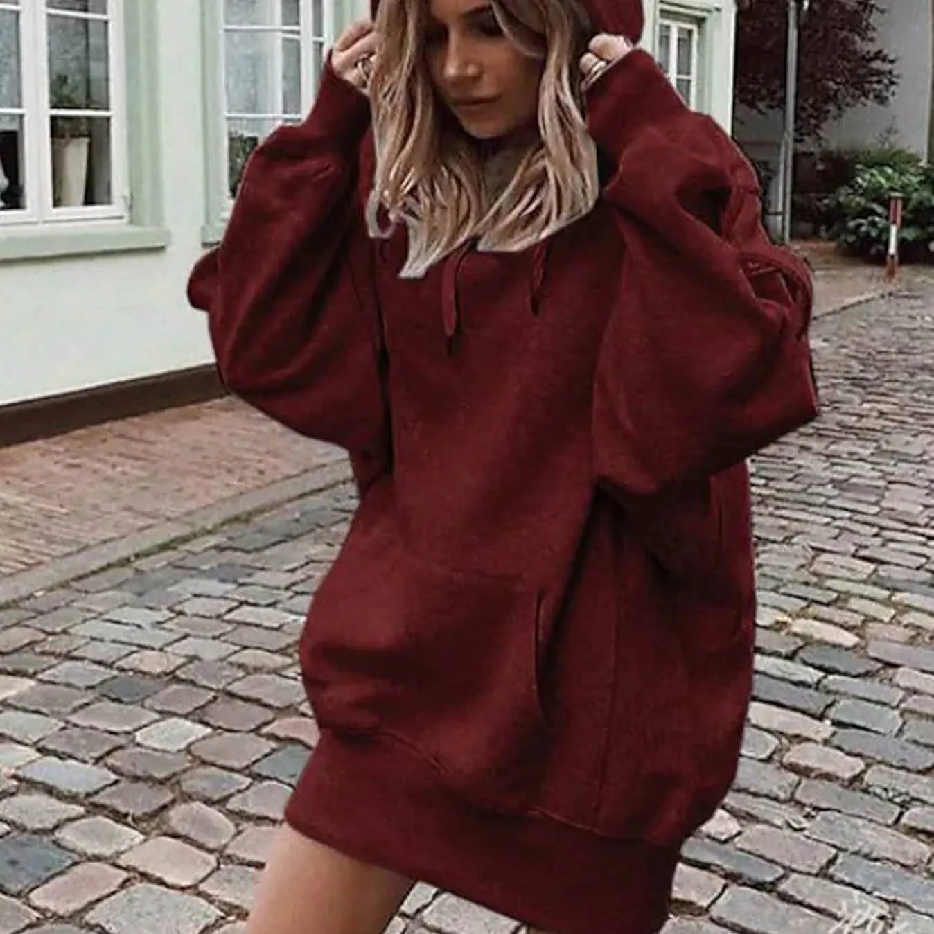 Women's Hoodie Pullover Plain Front Pocket Oversized Hoodies Sweatshirts