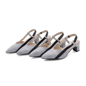 Women's's Plaid Pointed Toe Hollow Out Medium Block Heel Sandals