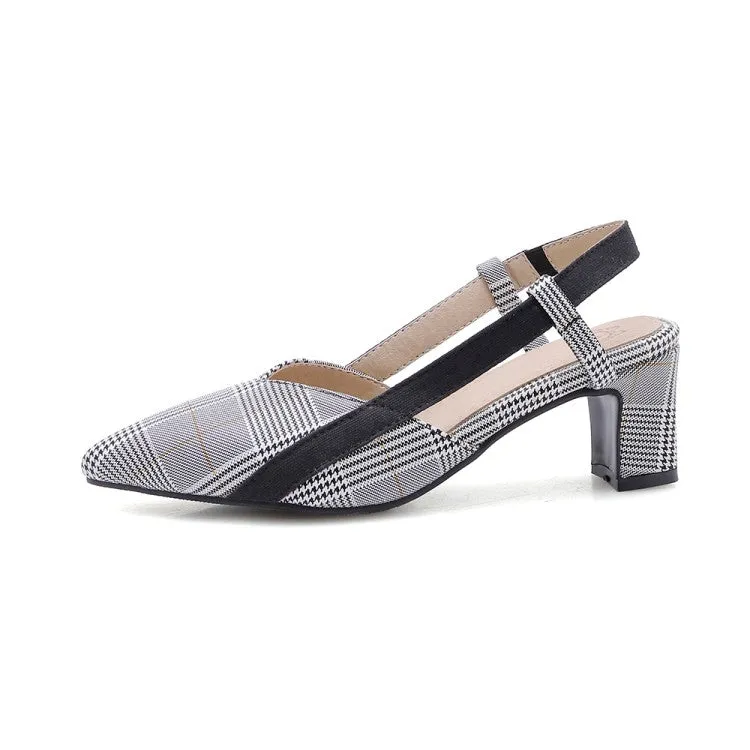 Women's's Plaid Pointed Toe Hollow Out Medium Block Heel Sandals