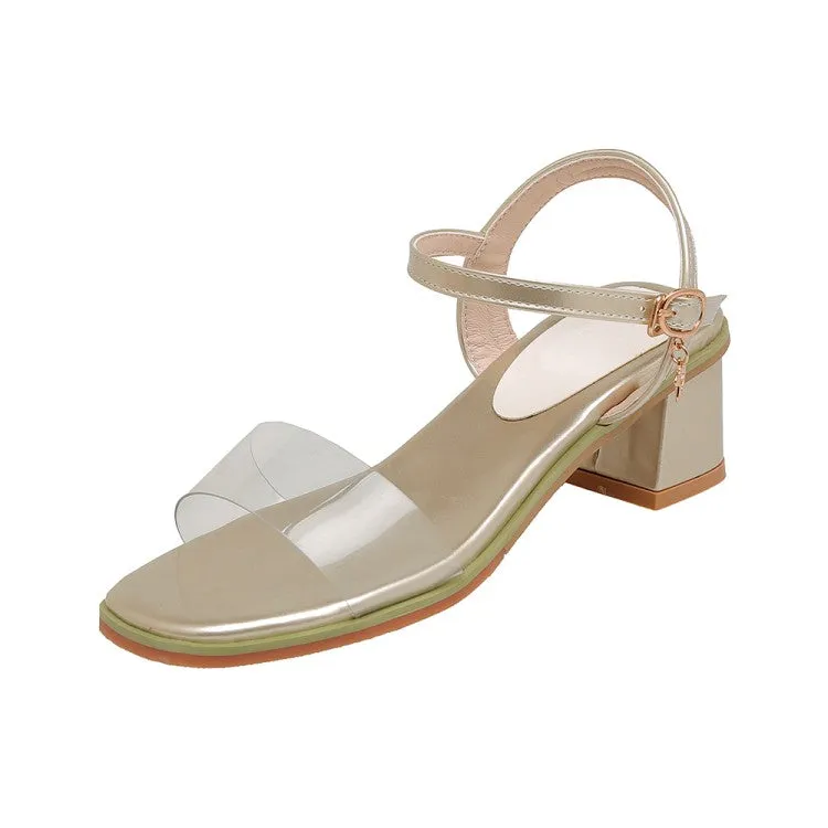 Women's's Transparent Pvc Square Toe Ankle Strap Block Heel Sandals