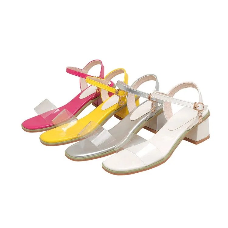 Women's's Transparent Pvc Square Toe Ankle Strap Block Heel Sandals