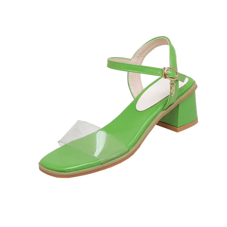 Women's's Transparent Pvc Square Toe Ankle Strap Block Heel Sandals