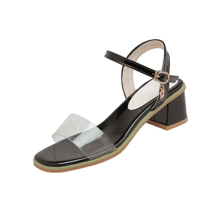 Women's's Transparent Pvc Square Toe Ankle Strap Block Heel Sandals