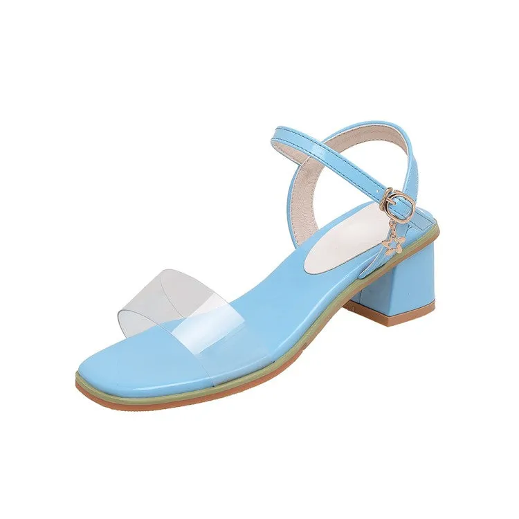 Women's's Transparent Pvc Square Toe Ankle Strap Block Heel Sandals