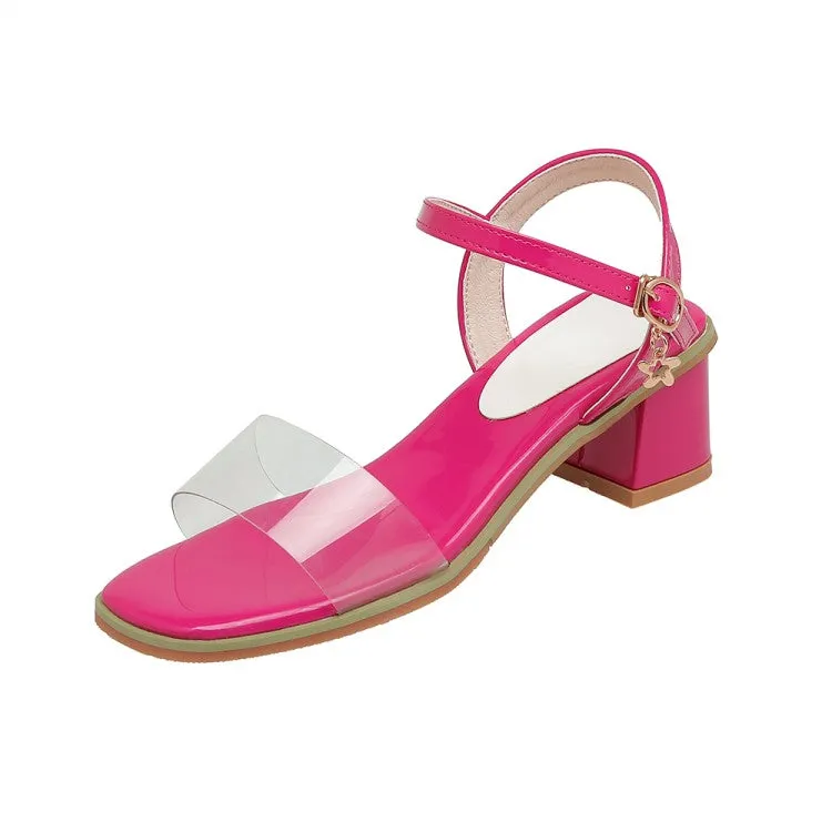 Women's's Transparent Pvc Square Toe Ankle Strap Block Heel Sandals