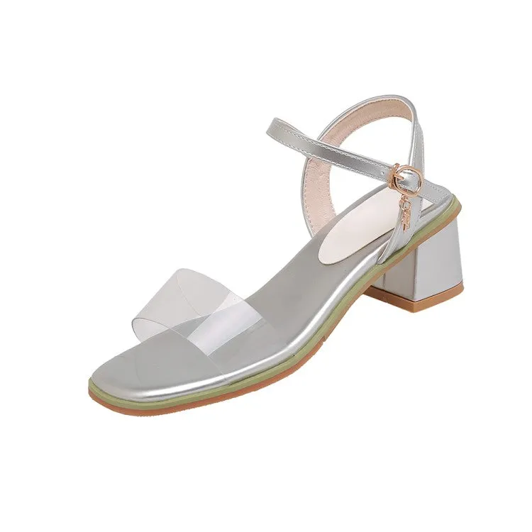 Women's's Transparent Pvc Square Toe Ankle Strap Block Heel Sandals