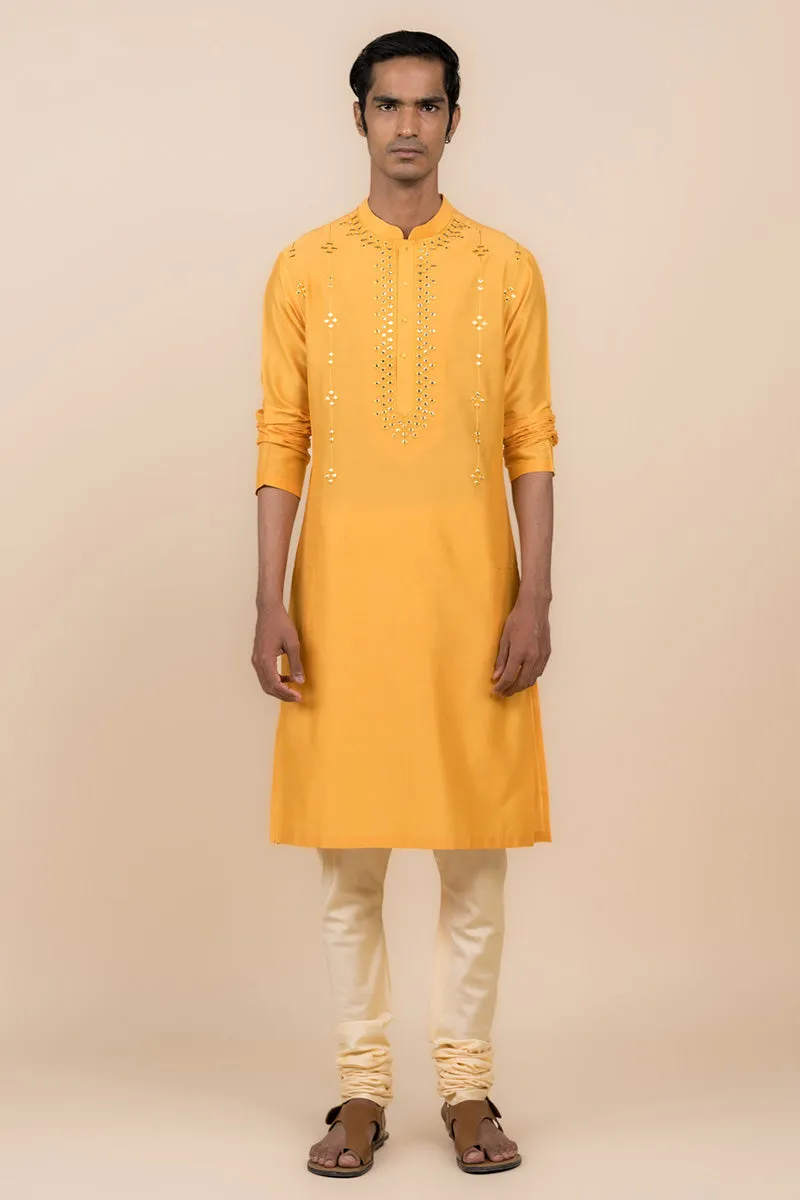 Yellow Ochre Kurta Set With Mirror Work Highlights