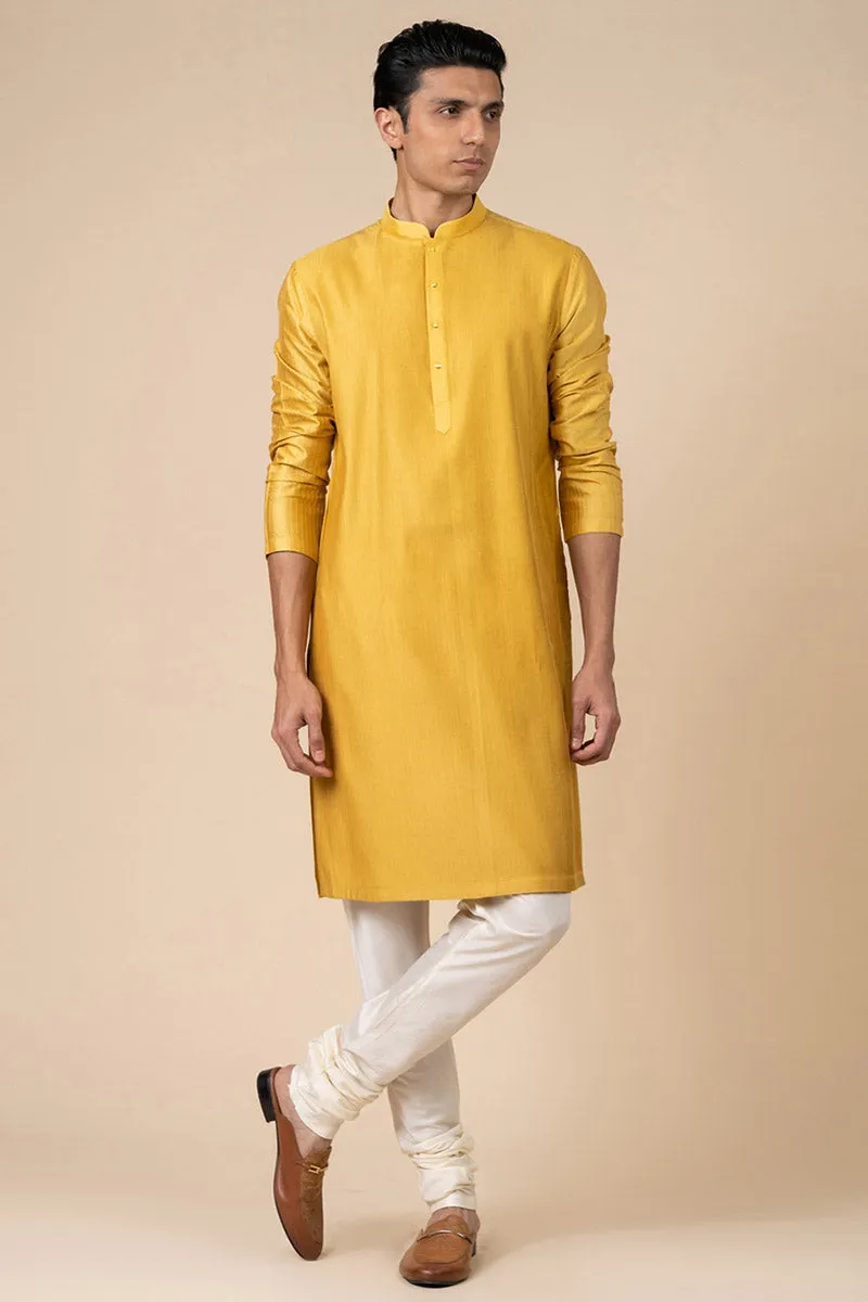 Yellow Ochre Textured Kurta Set