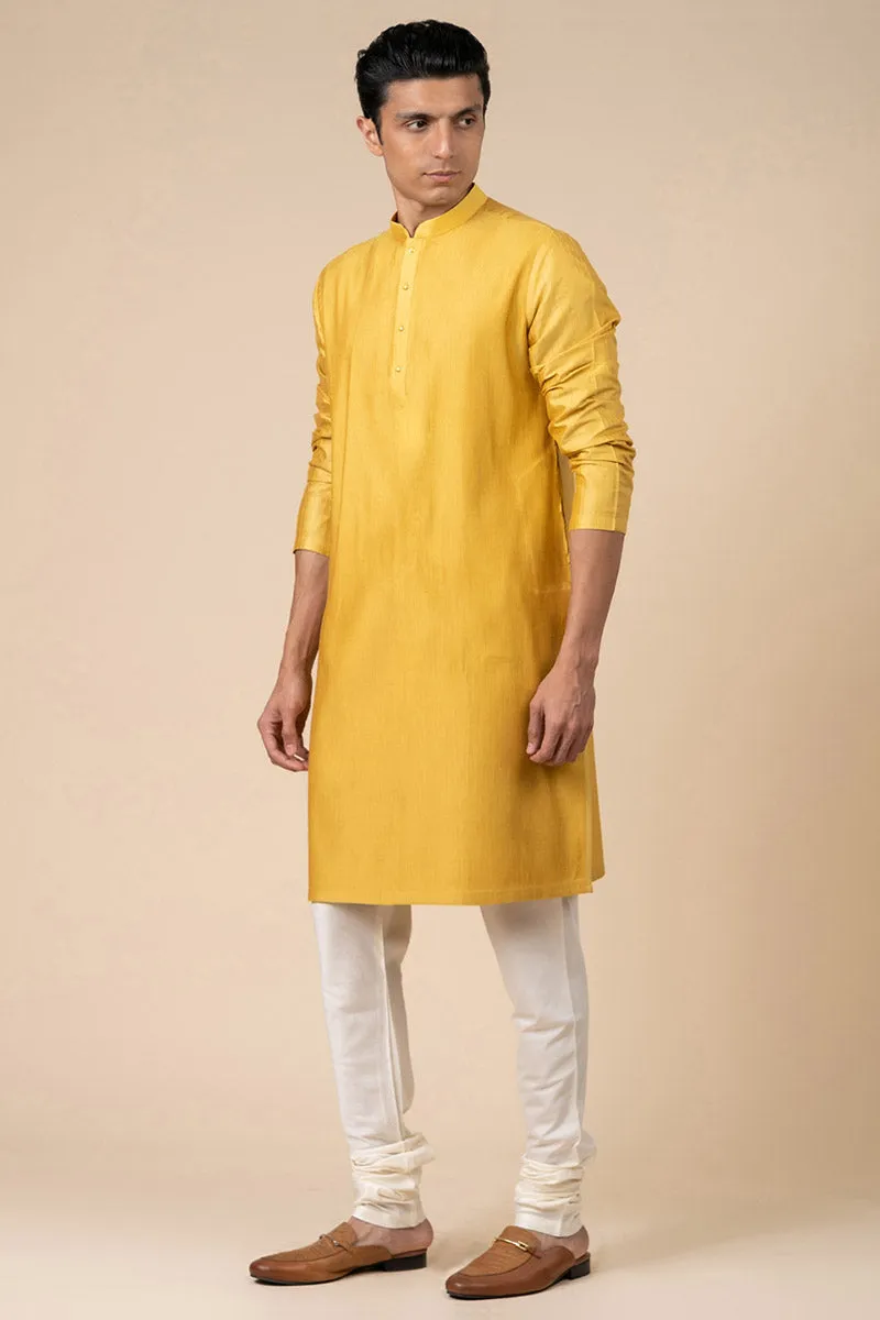 Yellow Ochre Textured Kurta Set