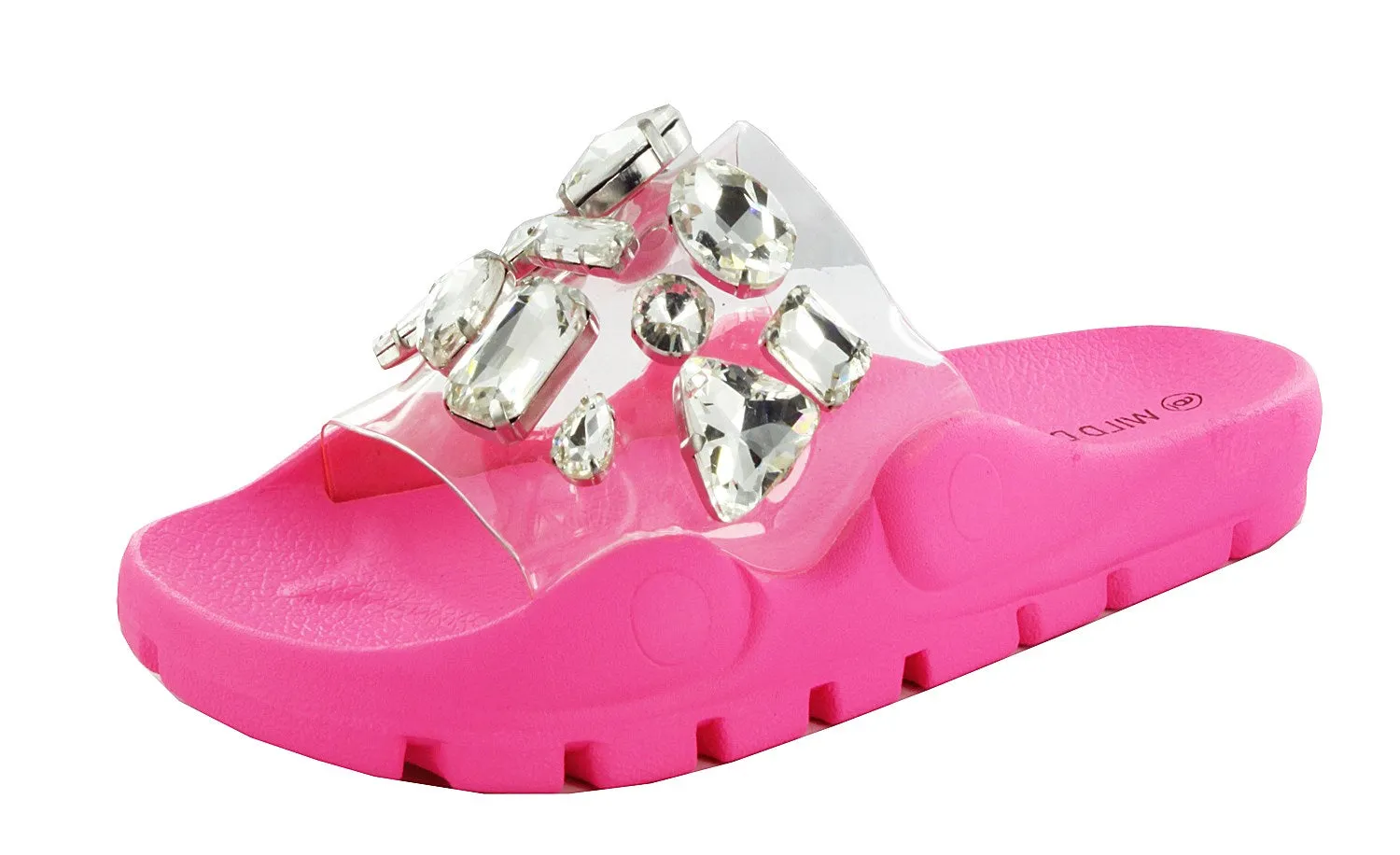 YORK-07 CLEAR RHINESTONE SLIDE SANDALS